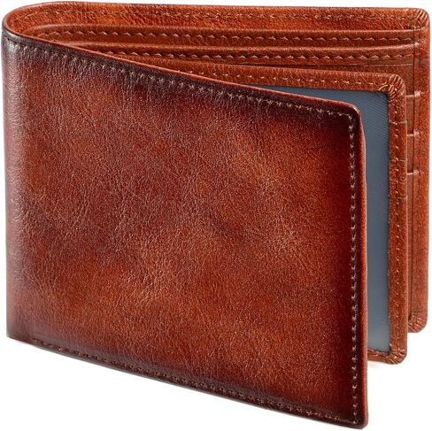 Men's Real Leather RFID Blocking Bifold Wallet Stylish Anti Theft Security (Brown-02) in Saudi Arabia