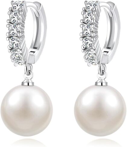 AiliFe Pearl Earrings for Women, Pearl Drop Dangle Earrings, 5A+ Cubic Zirconia Pearl Hoop Earrings Hypoallergenic Jewelry Gift for Ladies in Saudi Arabia