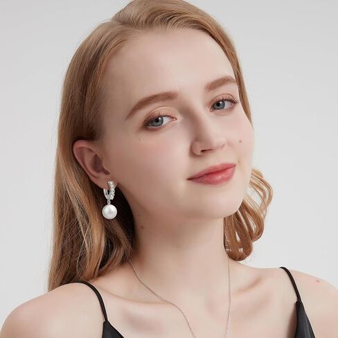 AiliFe Pearl Earrings for Women, Pearl Drop Dangle Earrings, 5A+ Cubic Zirconia Pearl Hoop Earrings Hypoallergenic Jewelry Gift for Ladies in Saudi Arabia
