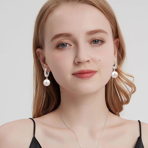 AiliFe Pearl Earrings for Women, Pearl Drop Dangle Earrings, 5A+ Cubic Zirconia Pearl Hoop Earrings Hypoallergenic Jewelry Gift for Ladies in Saudi Arabia