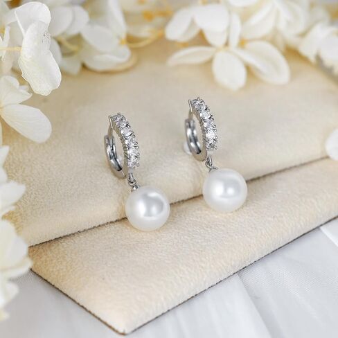 AiliFe Pearl Earrings for Women, Pearl Drop Dangle Earrings, 5A+ Cubic Zirconia Pearl Hoop Earrings Hypoallergenic Jewelry Gift for Ladies in Saudi Arabia