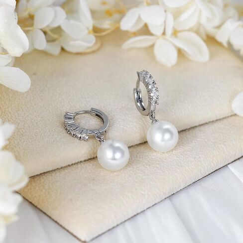 AiliFe Pearl Earrings for Women, Pearl Drop Dangle Earrings, 5A+ Cubic Zirconia Pearl Hoop Earrings Hypoallergenic Jewelry Gift for Ladies in Saudi Arabia
