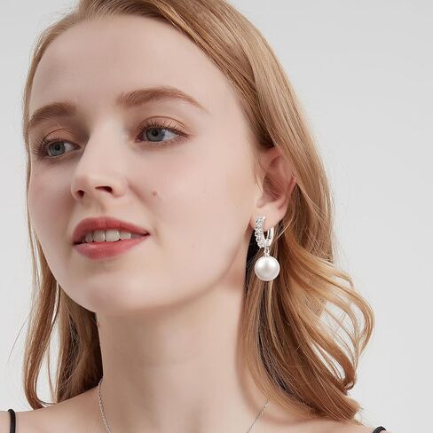 AiliFe Pearl Earrings for Women, Pearl Drop Dangle Earrings, 5A+ Cubic Zirconia Pearl Hoop Earrings Hypoallergenic Jewelry Gift for Ladies in Saudi Arabia