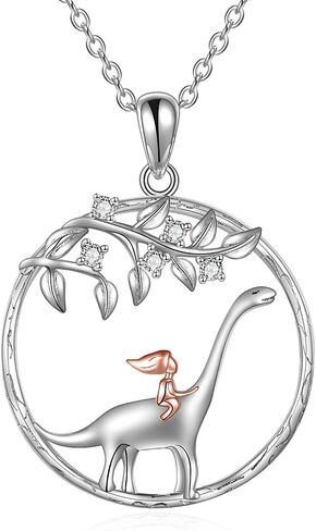 TIGER RIDER Dinosaur Necklace for Women 925 Sterling Silver The Girl and The Dinosaur Necklace, Tree of Life Necklace for Mother Daughter Dinosaur Jewelry Gifts in Saudi Arabia