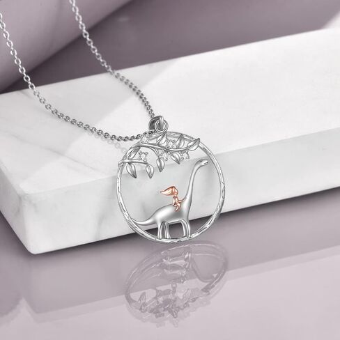 TIGER RIDER Dinosaur Necklace for Women 925 Sterling Silver The Girl and The Dinosaur Necklace, Tree of Life Necklace for Mother Daughter Dinosaur Jewelry Gifts in Saudi Arabia