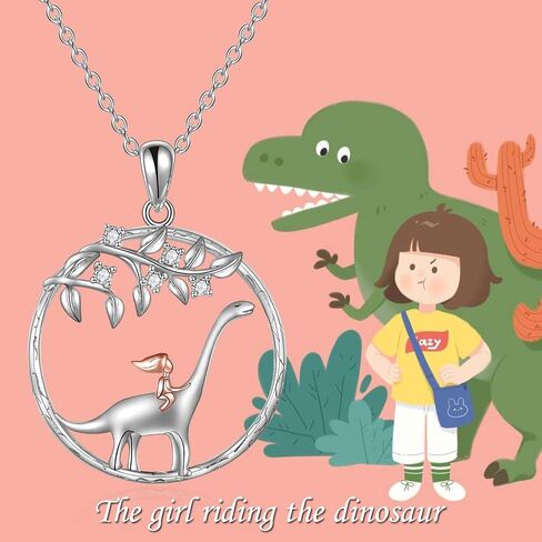 TIGER RIDER Dinosaur Necklace for Women 925 Sterling Silver The Girl and The Dinosaur Necklace, Tree of Life Necklace for Mother Daughter Dinosaur Jewelry Gifts in Saudi Arabia
