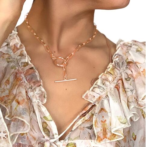BVGA مشبك ورق سلسلة قلادة قلادة تبديل المشبك بسيط Y قلادة البيضاوي مستطيل ربط سلسلة قلادة طبقات للنساء الفتيات الذهب والفضة in Kuwait