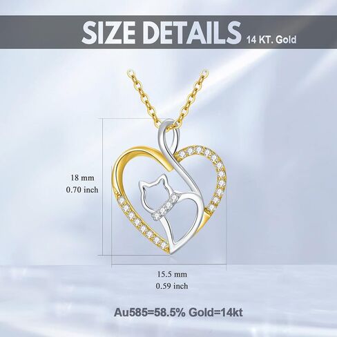 14K Real Gold Heart Necklace for Women,White/Yellow Gold Created Moissanite Cute Cat Heart Pendant Necklaces,Anniversary Birthday Love Jewelry Gifts for Wife Girlfriend 16"-18'', Gold, Moissanite in Saudi Arabia
