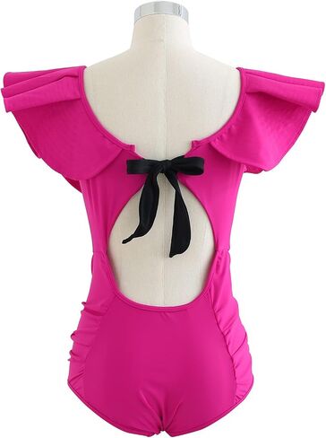 CHICWISH Women's Black/White/Blue/Magenta Plunging V-Neck Ruffle One-Piece Swimsuit in Saudi Arabia