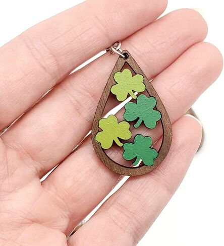 Pingyongchang St. Patrick's Day Earrings Irish Shamrock Rainbow Wood Dangle Drop Earrings Handmade Green Clover Cat Dog Wooden Earrings for Women Girls Holiday Good Lucky Jewelry Gift in Saudi Arabia