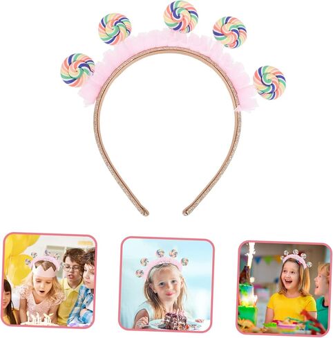 NOLITOY مصاصة عقال حزب الشعر التبعي الكرتون هيرباند حزب الشعر ديكور جميل الشعر الأطواق صور الدعامة الفتيات عقال مصاصة هيرباند الحلوى البلاستيك ملكة جمال الأميرة اللباس in Kuwait