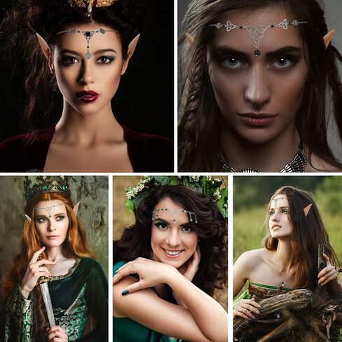 طقم غطاء للرأس بتصميم أذني قزم مع خماسية من فريش مي - عصابة رأس متدلية على شكل أذني قزم وسلسلة رأس من الخرز الكريستالي على شكل أذن in Kuwait