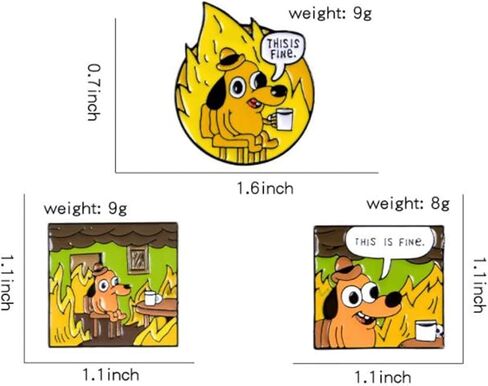 Cartoon Dog Coffee Fire Cup Enamel Pin Cute Unique Brooches This Is Fine Lapel Pins Badge Funny Animal Jewelry Gift For Fan, Random color, Metal, no gemstone in Kuwait