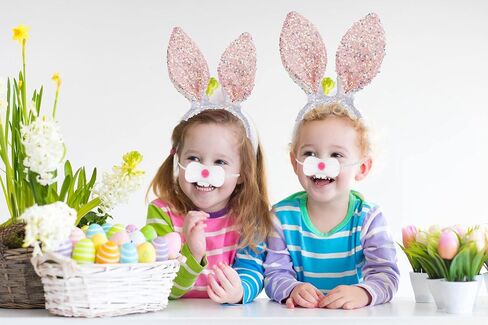 اييجيليو مجموعة زي تنكري على شكل اذني ارنب عيد الفصح، راس ارنب ابيض من الترتر، ذيل انف ارنب، اكسسوار تنكري للهالوين وعيد الفصح للفتيات والنساء in Kuwait