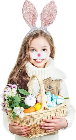 اييجيليو مجموعة زي تنكري على شكل اذني ارنب عيد الفصح، راس ارنب ابيض من الترتر، ذيل انف ارنب، اكسسوار تنكري للهالوين وعيد الفصح للفتيات والنساء in Kuwait