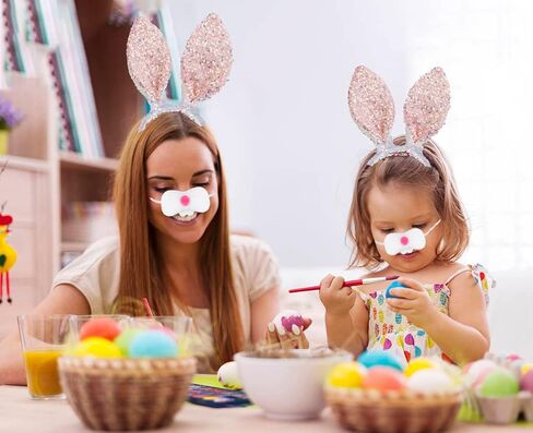 اييجيليو مجموعة زي تنكري على شكل اذني ارنب عيد الفصح، راس ارنب ابيض من الترتر، ذيل انف ارنب، اكسسوار تنكري للهالوين وعيد الفصح للفتيات والنساء in Kuwait