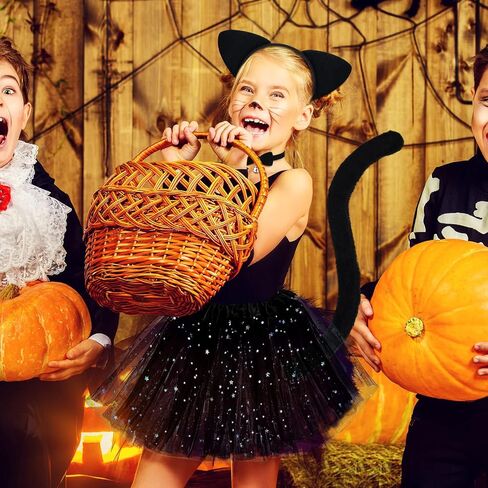 Hotop 4 Pcs Halloween Girls Cat Costume Set Cat Ears Headband Tail Bow Tie Tutu Skirt for Kitty Halloween Dress up Party in Saudi Arabia