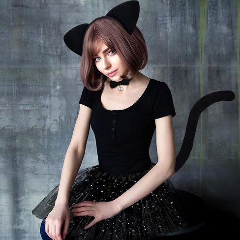 Hotop 4 Pcs Halloween Girls Cat Costume Set Cat Ears Headband Tail Bow Tie Tutu Skirt for Kitty Halloween Dress up Party in Saudi Arabia
