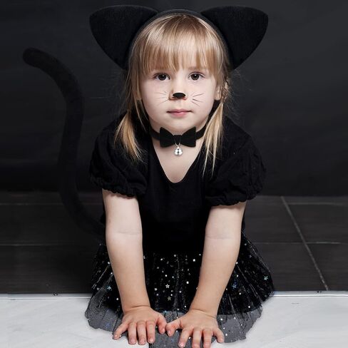 Hotop 4 Pcs Halloween Girls Cat Costume Set Cat Ears Headband Tail Bow Tie Tutu Skirt for Kitty Halloween Dress up Party in Saudi Arabia