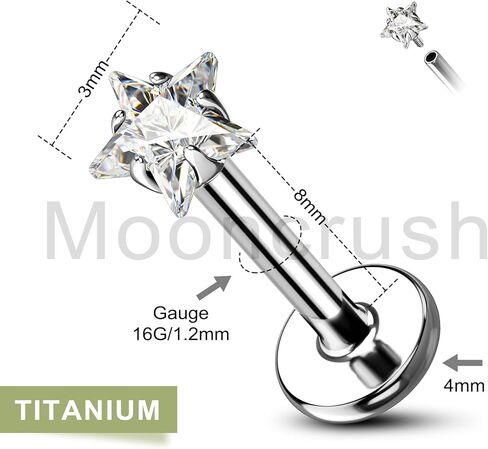 G23 التيتانيوم Labret مسمار 16G ميدوسا الشفاه ثقب 8MM داخليا الخيوط الغضروف اللولب الزنمة القرط شقة الظهر مونرو ثقب المجوهرات الجراحية الصلب in Kuwait