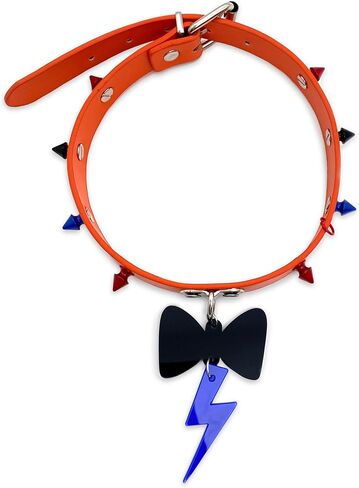 EverGlimp Five Night Freddy Collar Choker Necklace, With Bow And Thunder Accents|Spiked Choker|Inspired by Gaming Scary Monster Characters|Perfect for Punk Rock PU Leather Jewelry in Kuwait