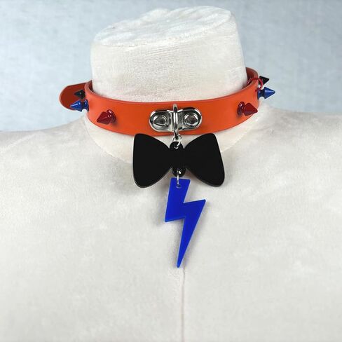 EverGlimp Five Night Freddy Collar Choker Necklace, With Bow And Thunder Accents|Spiked Choker|Inspired by Gaming Scary Monster Characters|Perfect for Punk Rock PU Leather Jewelry in Kuwait