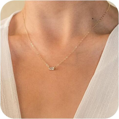 Birthstone Necklace for Women,Dainty Gold Necklace 14K Gold Plated CZ Pendant Necklace Cute Non Tarnish Gold Birthstone Necklace Simple Diamond Choker Necklaces for Women Trendy Gold Jewelry in Saudi Arabia