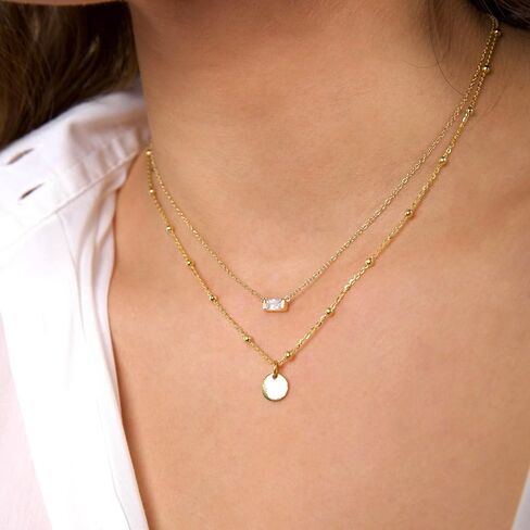 Birthstone Necklace for Women,Dainty Gold Necklace 14K Gold Plated CZ Pendant Necklace Cute Non Tarnish Gold Birthstone Necklace Simple Diamond Choker Necklaces for Women Trendy Gold Jewelry in Saudi Arabia