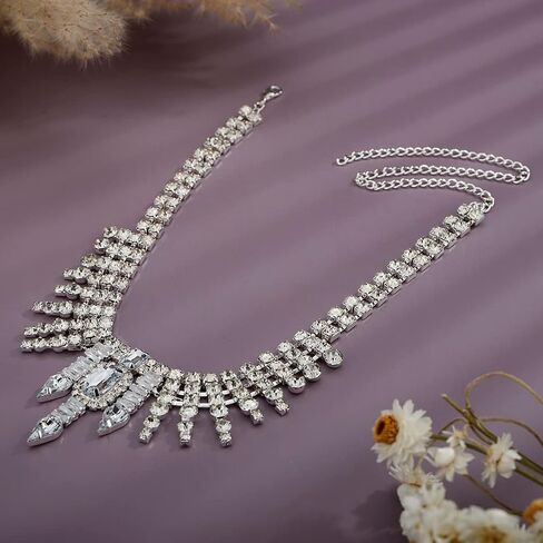 Xerling Shiny Crystal Pendant Wedding Choker Necklaces for Women Silver Layered Rhinestones Statement Bridal Necklaces Elegant Zircon Necklaces for Girls Party in Saudi Arabia