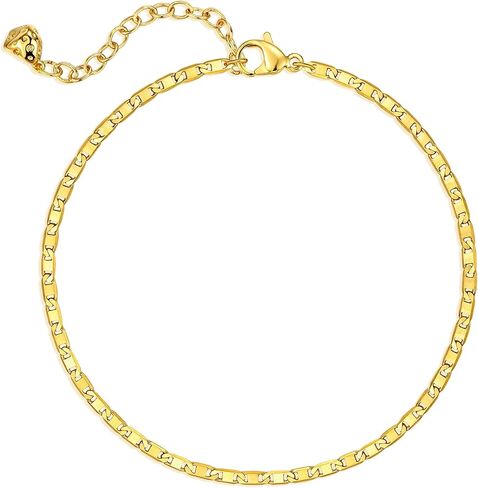 MEVECCO سوار خلخال ذهبي 18 قيراط مطلي بالذهب خلخال أنيق لطيف حبة مسطحة مقطوعة بالليزر سطح مسطح بيضاوي سلسلة ربط مكعب سلسلة ثعبان خلخال خلخال شاطئ صيفي رقيق للنساء in Kuwait