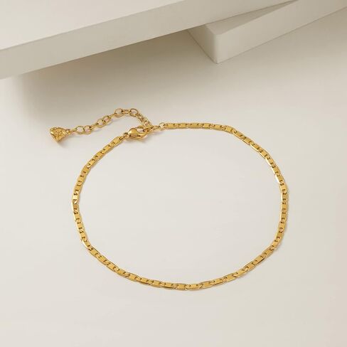 MEVECCO سوار خلخال ذهبي 18 قيراط مطلي بالذهب خلخال أنيق لطيف حبة مسطحة مقطوعة بالليزر سطح مسطح بيضاوي سلسلة ربط مكعب سلسلة ثعبان خلخال خلخال شاطئ صيفي رقيق للنساء in Kuwait