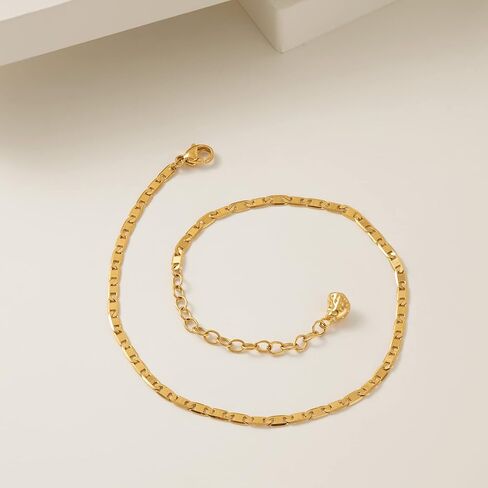 MEVECCO سوار خلخال ذهبي 18 قيراط مطلي بالذهب خلخال أنيق لطيف حبة مسطحة مقطوعة بالليزر سطح مسطح بيضاوي سلسلة ربط مكعب سلسلة ثعبان خلخال خلخال شاطئ صيفي رقيق للنساء in Kuwait