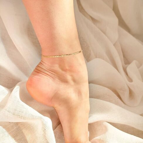 MEVECCO سوار خلخال ذهبي 18 قيراط مطلي بالذهب خلخال أنيق لطيف حبة مسطحة مقطوعة بالليزر سطح مسطح بيضاوي سلسلة ربط مكعب سلسلة ثعبان خلخال خلخال شاطئ صيفي رقيق للنساء in Kuwait