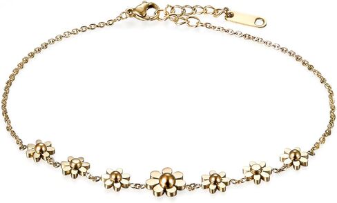 Cupimatch Woman Daisy Flowers Link Bracelet, Stainless Steel Anklet Adjustable Chain 8.7 inch in Saudi Arabia