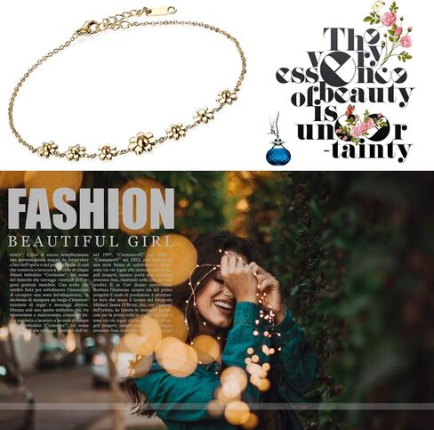 Cupimatch Woman Daisy Flowers Link Bracelet, Stainless Steel Anklet Adjustable Chain 8.7 inch in Saudi Arabia