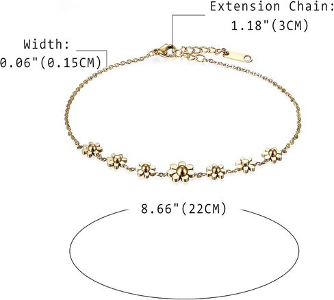 Cupimatch Woman Daisy Flowers Link Bracelet, Stainless Steel Anklet Adjustable Chain 8.7 inch in Saudi Arabia