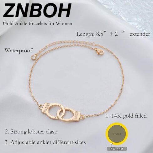 ZNBOH 14K Gold Ankle Bracelets for Women Dainty Layered Anklets for Teen Adjustable Waterproof Cuban Link Anklets Set Summer Beach Anklet Heart Charm Beaded Pearls Diamond CZ Foot Chain Jewelry Gifts, in Kuwait