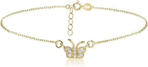 Hoops & Loops 925 Sterling Silver Cubic Zirconia Dainty Butterfly Chain Anklet for Women Teen Girls, Silver, Yellow Gold, Rose Gold in Saudi Arabia
