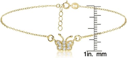 Hoops & Loops 925 Sterling Silver Cubic Zirconia Dainty Butterfly Chain Anklet for Women Teen Girls, Silver, Yellow Gold, Rose Gold in Saudi Arabia