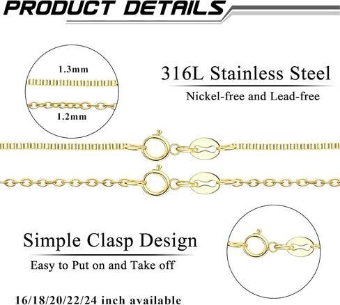 THUNARAZ Dainty Silver Chain Necklace for Women Men Stainless Steel Box Chain Cable Chain 1.2mm 1.3mm Thin & Dainty & Sturdy Chain Necklace 16-24inch with Extension Chain Included in Saudi Arabia