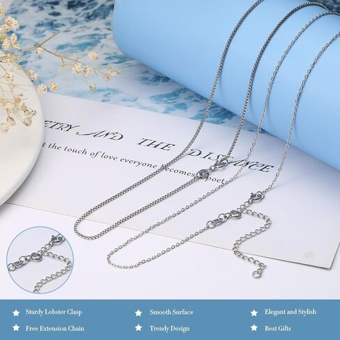 THUNARAZ Dainty Silver Chain Necklace for Women Men Stainless Steel Box Chain Cable Chain 1.2mm 1.3mm Thin & Dainty & Sturdy Chain Necklace 16-24inch with Extension Chain Included in Saudi Arabia
