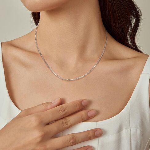 THUNARAZ Dainty Silver Chain Necklace for Women Men Stainless Steel Box Chain Cable Chain 1.2mm 1.3mm Thin & Dainty & Sturdy Chain Necklace 16-24inch with Extension Chain Included in Saudi Arabia