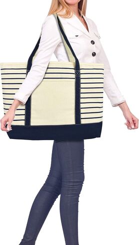 DALIX Stripe Tote حقيبة كتف فاخرة من القماش القطني in Saudi Arabia