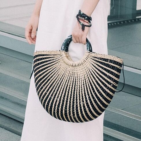 KIKISUM Womens Straw Beach Tote Bag Hobo Summer Handwoven Top-handle Bags in Kuwait
