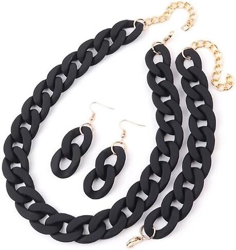 Macaron Multicolor Chunky Necklace Earring Bracelet Set Acrylic Beads Retro Costume Jewelry for Women Hip Hop Punk Choker Link Chain Collar Bohemian Exaggerated 80S Statement Strand Dress Accessories in Saudi Arabia
