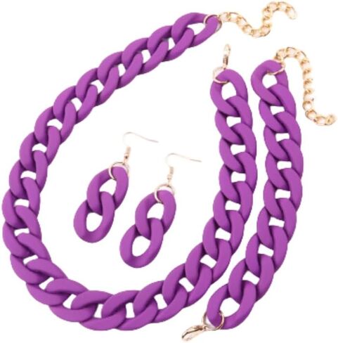 Macaron Multicolor Chunky Necklace Earring Bracelet Set Acrylic Beads Retro Costume Jewelry for Women Hip Hop Punk Choker Link Chain Collar Bohemian Exaggerated 80S Statement Strand Dress Accessories in Saudi Arabia