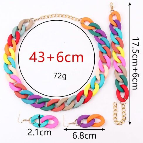 Macaron Multicolor Chunky Necklace Earring Bracelet Set Acrylic Beads Retro Costume Jewelry for Women Hip Hop Punk Choker Link Chain Collar Bohemian Exaggerated 80S Statement Strand Dress Accessories in Saudi Arabia