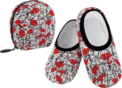Snoozies Skinnies Slipper Socks & Travel Pouch – Non Slip Socks, Foldable Slippers for Women with Travel Pouch - Animal in Saudi Arabia