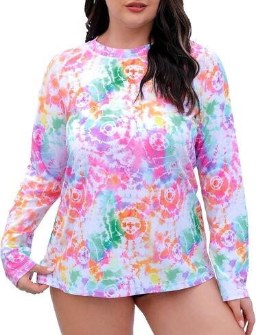 Halcurt Women's Plus Size Long Sleeve Rash Guard UPF 50+ Loose Fit Swimsuit Top in Kuwait
