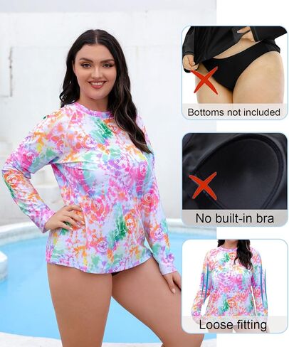 Halcurt Women's Plus Size Long Sleeve Rash Guard UPF 50+ Loose Fit Swimsuit Top in Kuwait